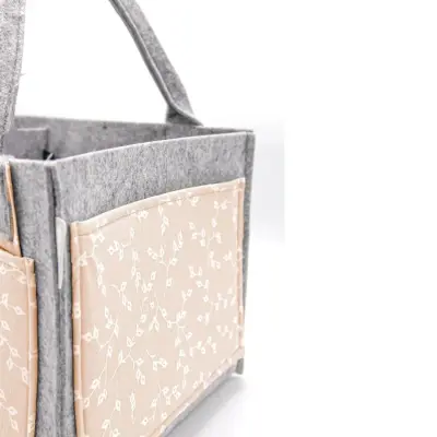 Babyjem Keçe Anne Bebek Bakım Çantası Düzenleyici Organizer Somon Çiçek  - 3