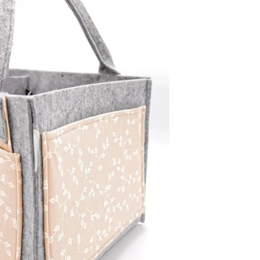 Babyjem Keçe Anne Bebek Bakım Çantası Düzenleyici Organizer Somon Çiçek  - 3