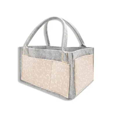 Babyjem Keçe Anne Bebek Bakım Çantası Düzenleyici Organizer Somon Çiçek  