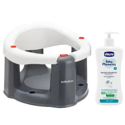 Babyjem Önden Açılır Bebek Banyo&Mama Oturağı Beyaz ve 750 ml Chicco Baby Moments Bebek Saç ve Vücut Şampuanı 