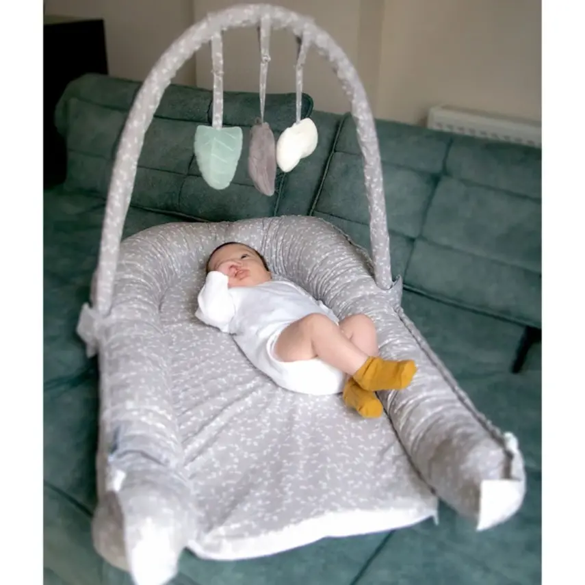 Babyjem Oyuncaklı Anne Baba Yanı Yatağı Gri Çiçek - 3