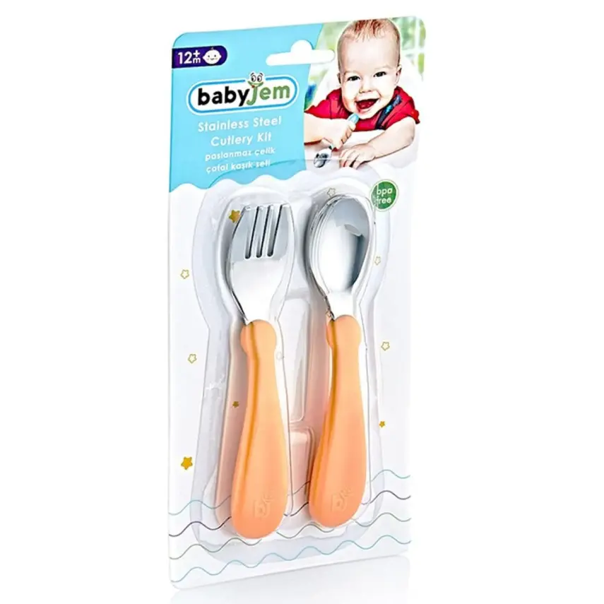 Babyjem Paslanmaz Çelik Çatal Kaşık Seti Somon - 2