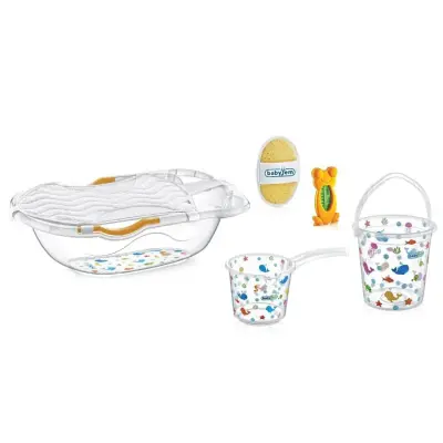 Babyjem Şeffaf Desenli Bebek Banyo Seti 6 Parça Termometreli Beyaz