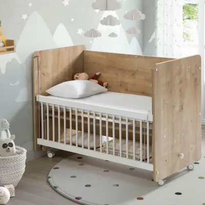 Babywhen Pratik Sallanır Tekerlekli Anne Yanı Bebek Beşik 60X120 Ahşap - 4