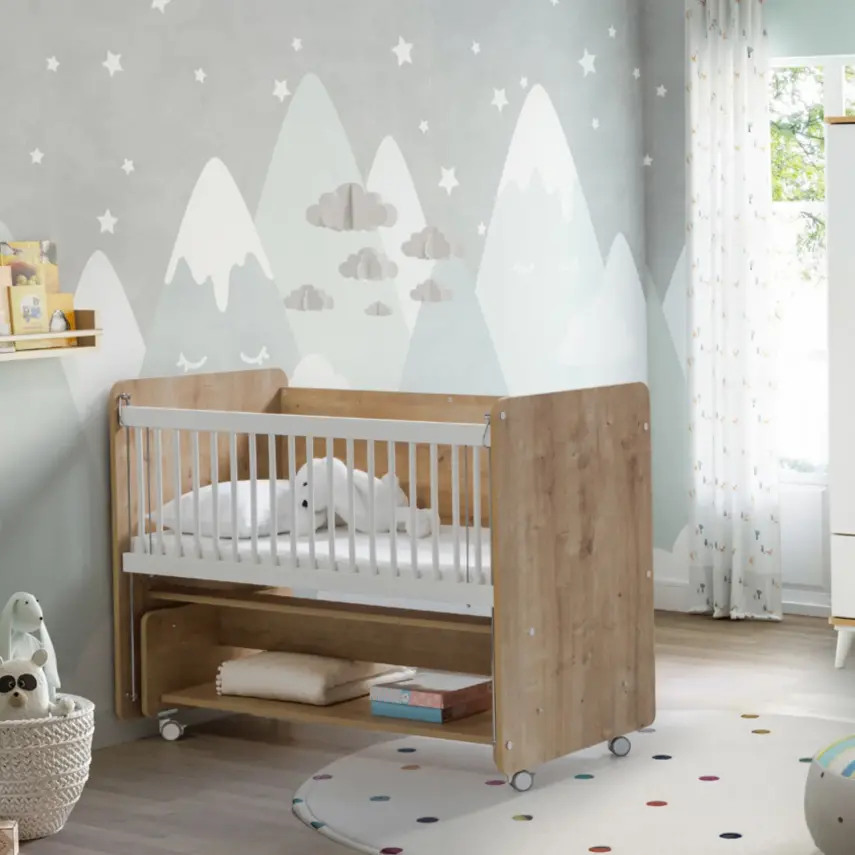 Babywhen Pratik Sallanır Tekerlekli Anne Yanı Bebek Beşik 60X120 Ahşap - 1