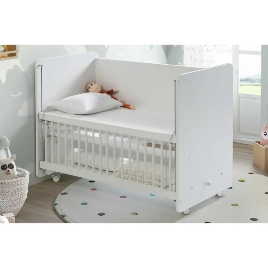 Babywhen Pratik Sallanır Tekerlekli Anne Yanı Bebek Beşik 60X120 Beyaz - 2