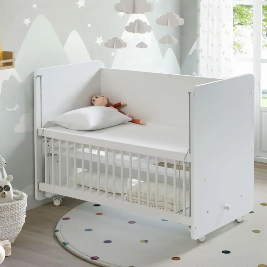 Babywhen Pratik Sallanır Tekerlekli Anne Yanı Bebek Beşik 60X120 Beyaz - 7