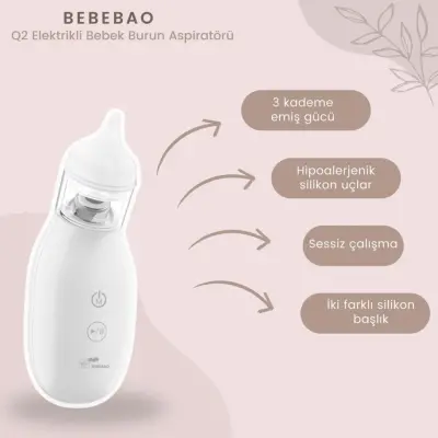 Bebebao Q2 Elektrikli Bebek Burun Aspiratörü Çocuk Burun Temizleme Makinesi Şarjlı - 2