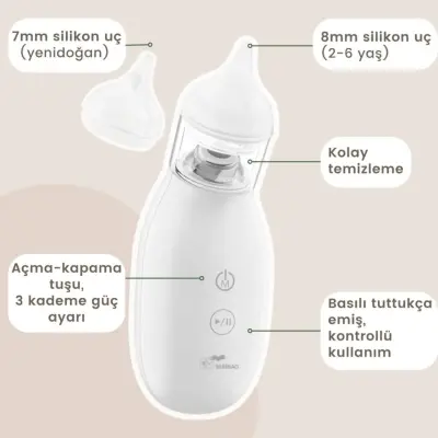Bebebao Q2 Elektrikli Bebek Burun Aspiratörü Çocuk Burun Temizleme Makinesi Şarjlı - 7