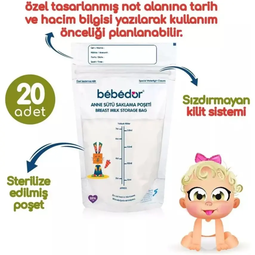 Bebedor Anne Sütü Saklama Poşeti 20x200 ml - 2
