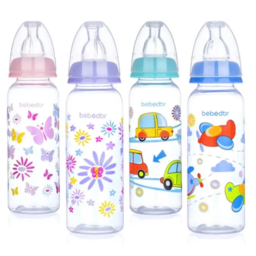 Bebedor Silikon Emzikli Desenli PP Biberon 250 ml 3+ Ay - 1