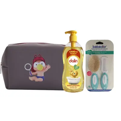 Bebek Bakım Seti (Antrasit) Dalin Klasik Bebek Şampuanı +Bebedor Tarak Seti+ Çanta Hediyeli