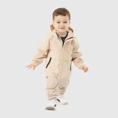 Bebolly Erkek Bebek Kapüşonlu Fermuarlı Cepli Yağmurluk Bej - 4