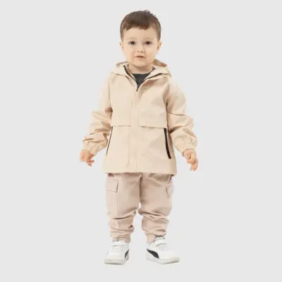 Bebolly Erkek Bebek Kapüşonlu Fermuarlı Cepli Yağmurluk Bej