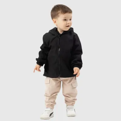 Bebolly Erkek Bebek Kapüşonlu Fermuarlı Cepli Yağmurluk Siyah