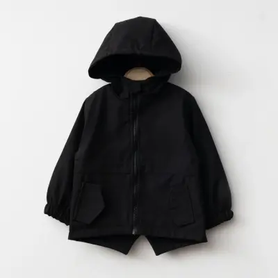 Bebolly Erkek Bebek Kapüşonlu Fermuarlı Cepli Yağmurluk Siyah - 2