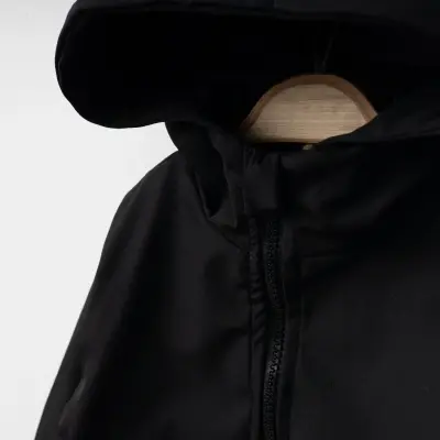 Bebolly Erkek Bebek Kapüşonlu Fermuarlı Cepli Yağmurluk Siyah - 12