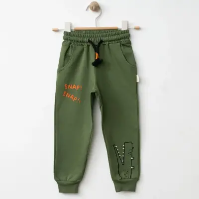 Bebolly Erkek Eşofman Altı Snap Baskılı Haki 