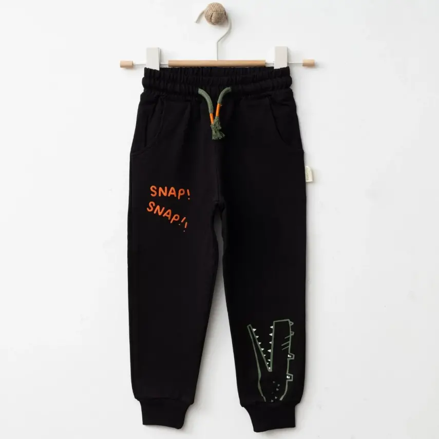 Bebolly Erkek Eşofman Altı Snap Baskılı Siyah - 4