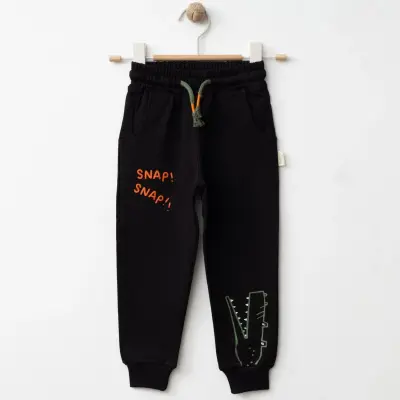 Bebolly Erkek Eşofman Altı Snap Baskılı Siyah - 5