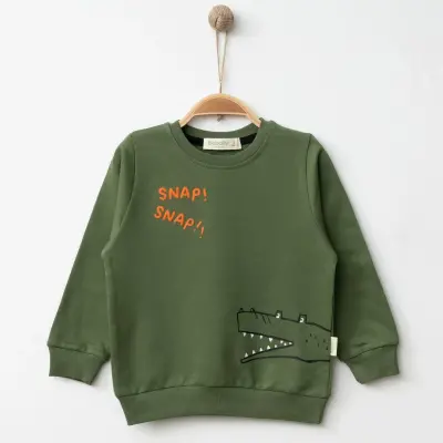 Bebolly Erkek Sweatshirt Snap Baskılı Haki - 3