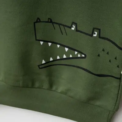 Bebolly Erkek Sweatshirt Snap Baskılı Haki - 5