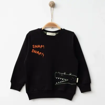 Bebolly Erkek Sweatshirt Snap Baskılı Siyah - 10
