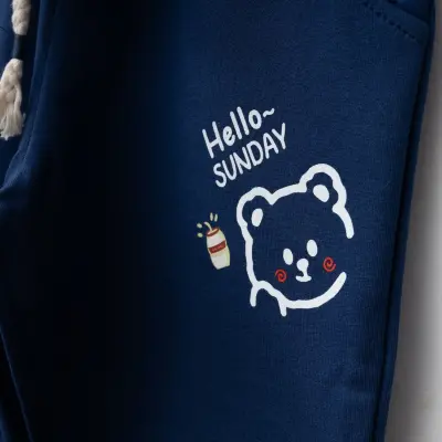 Bebolly Hello Sunday Ayıcıklı Baskılı Erkek Çocuk Eşofman Altı Lacivert - 3