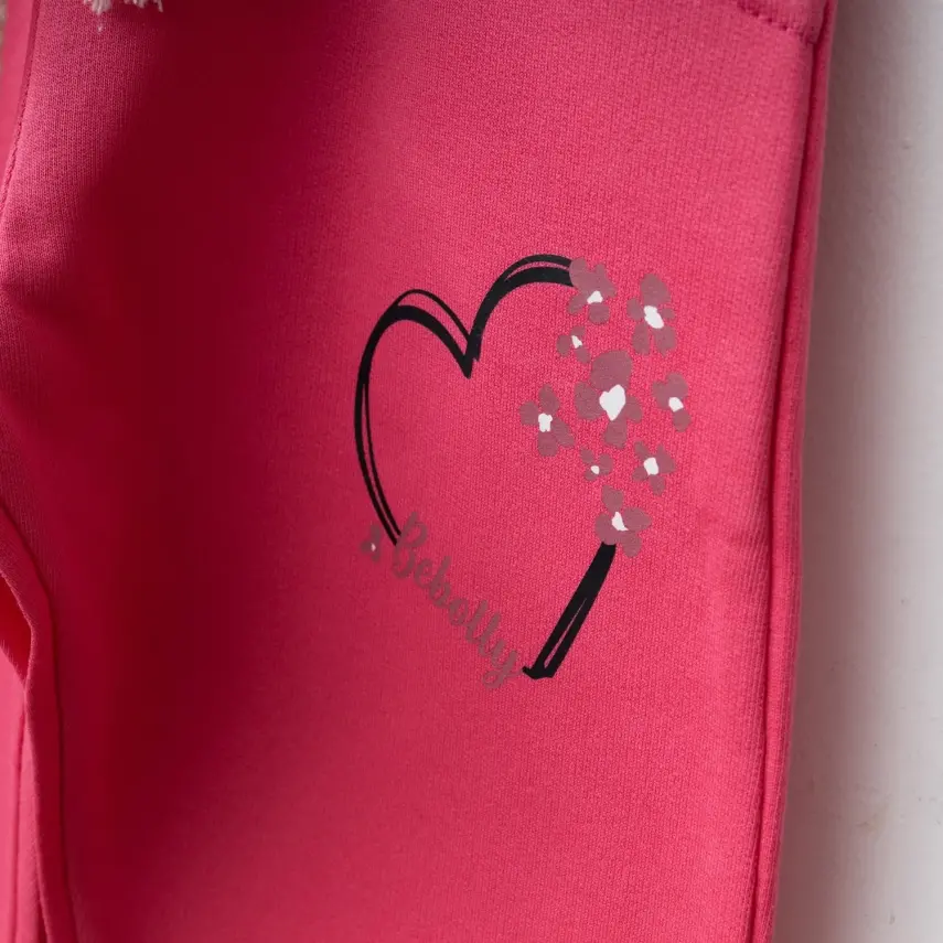 Bebolly Kalp Baskılı Kız Çocuk Eşofman Altı Fuşya - 3