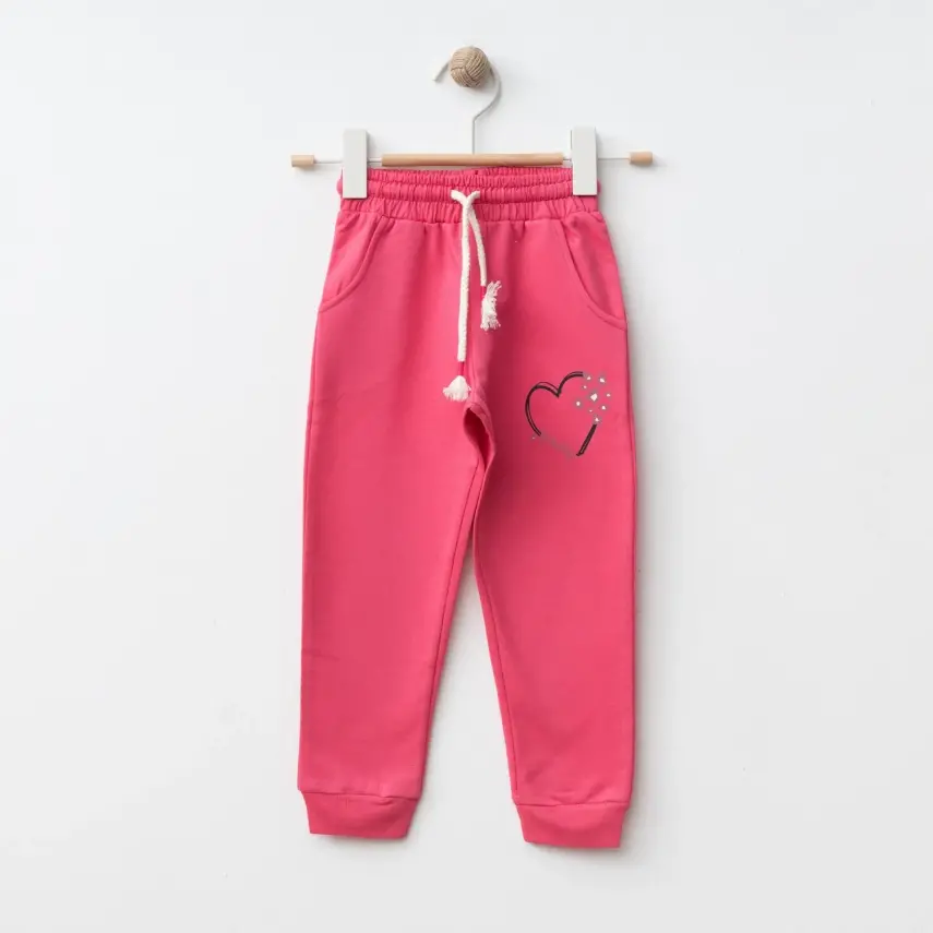 Bebolly Kalp Baskılı Kız Çocuk Eşofman Altı Fuşya - 1