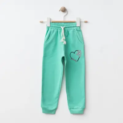 Bebolly Kalp Baskılı Kız Çocuk Eşofman Altı Mint