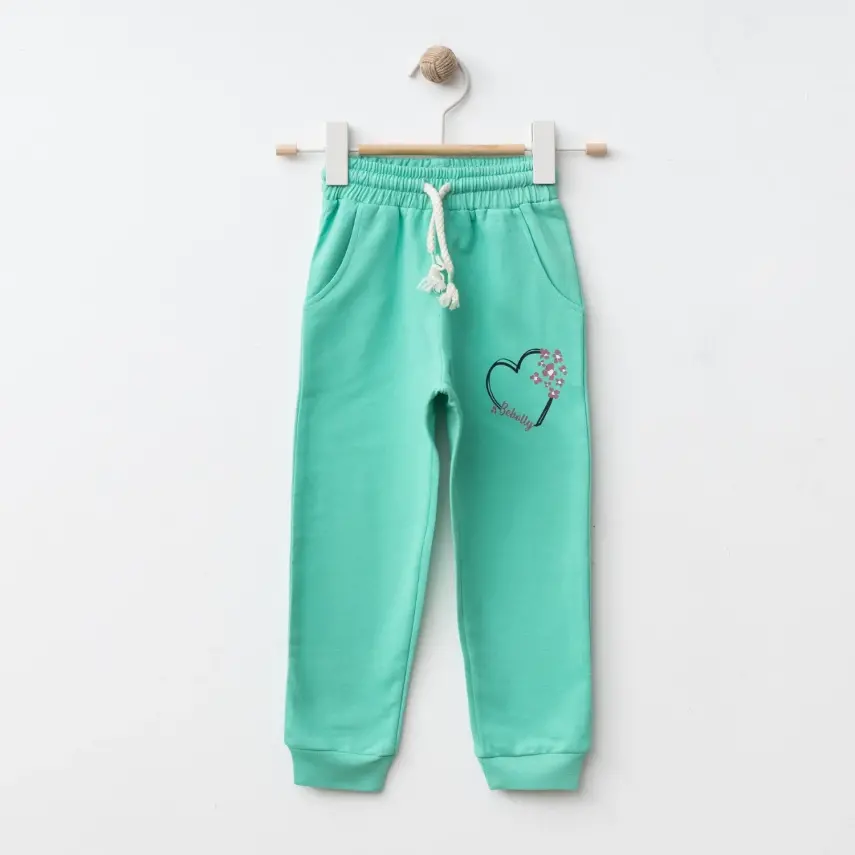 Bebolly Kalp Baskılı Kız Çocuk Eşofman Altı Mint - 1