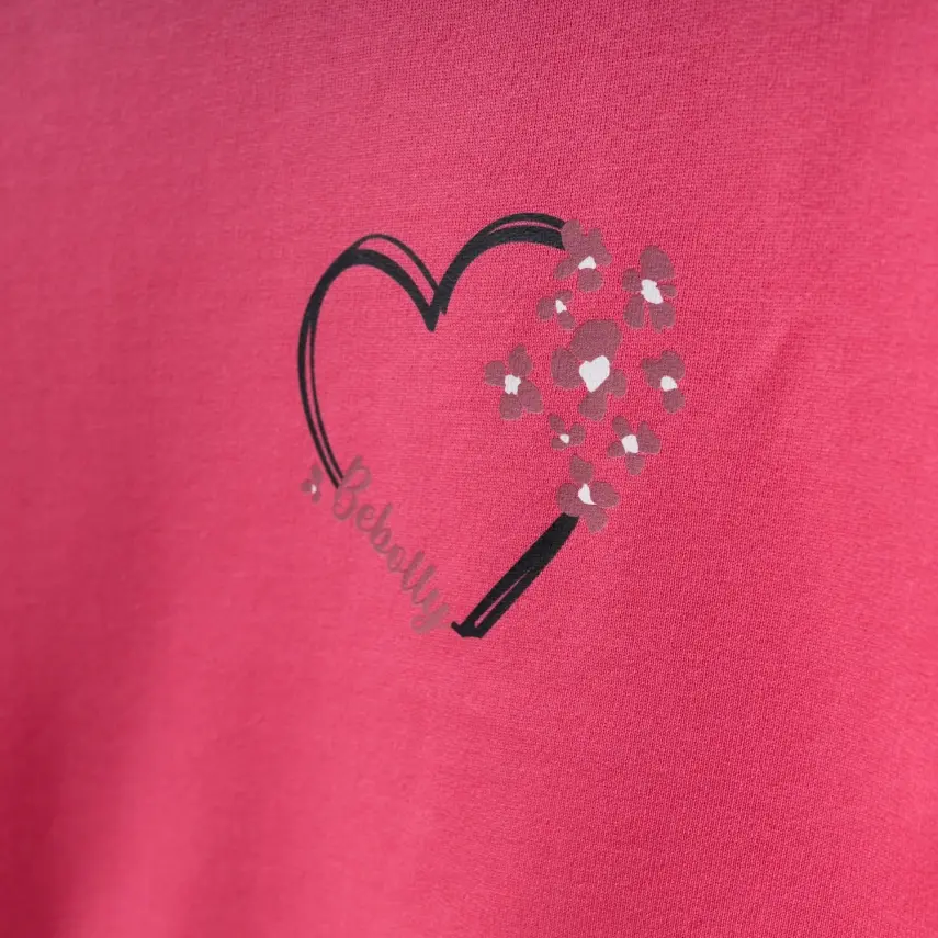 Bebolly Kalp Baskılı Kız Çocuk Sweatshirt Fuşya - 2