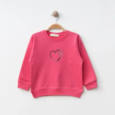 Bebolly Kalp Baskılı Kız Çocuk Sweatshirt Fuşya