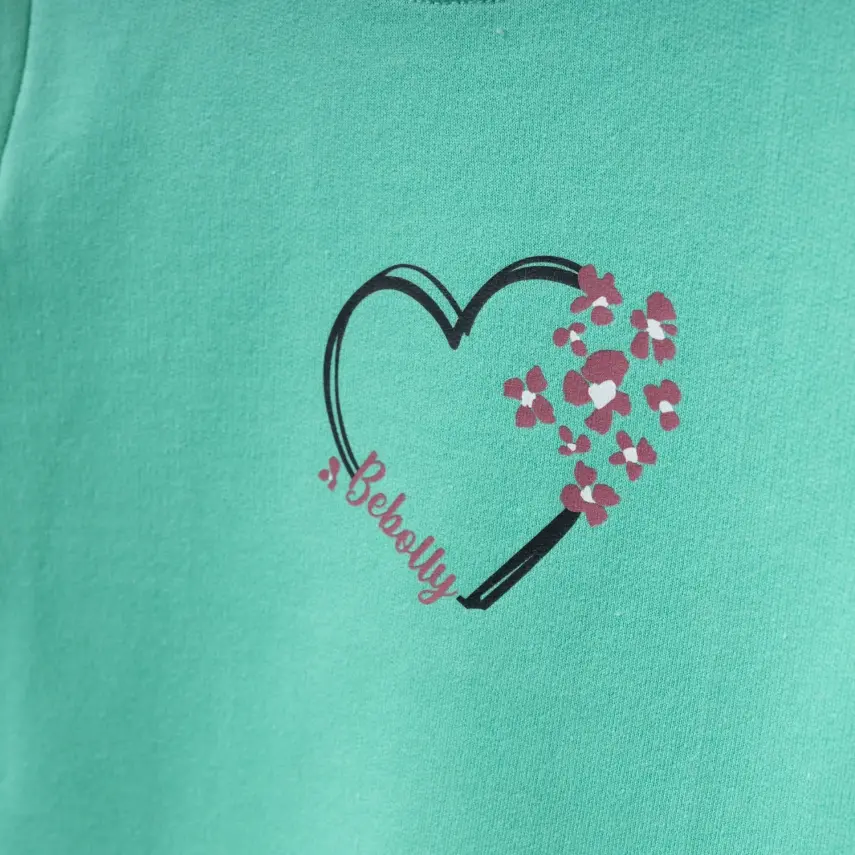 Bebolly Kalp Baskılı Kız Çocuk Sweatshirt Mint - 6