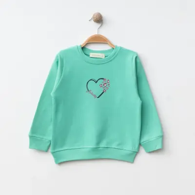 Bebolly Kalp Baskılı Kız Çocuk Sweatshirt Mint - 4