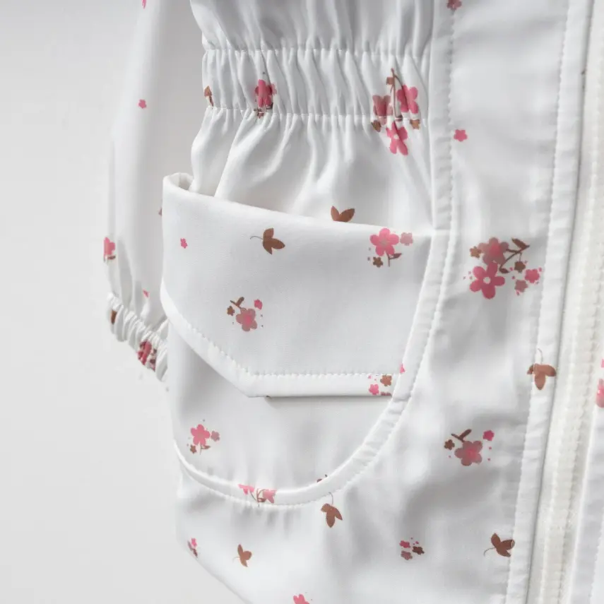 Bebolly Kız Bebek Kapüşonlu Cepli Yağmurluk Çiçekli Ekru - 3