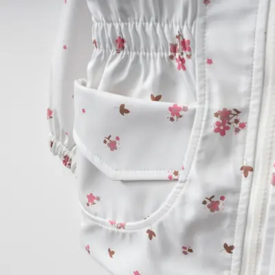 Bebolly Kız Bebek Kapüşonlu Cepli Yağmurluk Çiçekli Ekru - 9