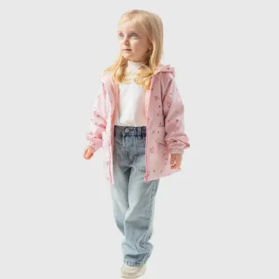 Bebolly Kız Bebek Kapüşonlu Cepli Yağmurluk Çiçekli Pudra - 3