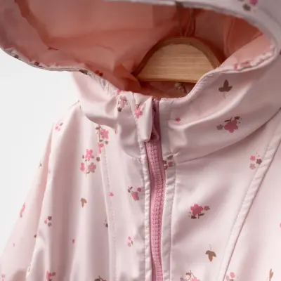 Bebolly Kız Bebek Kapüşonlu Cepli Yağmurluk Çiçekli Pudra - 7