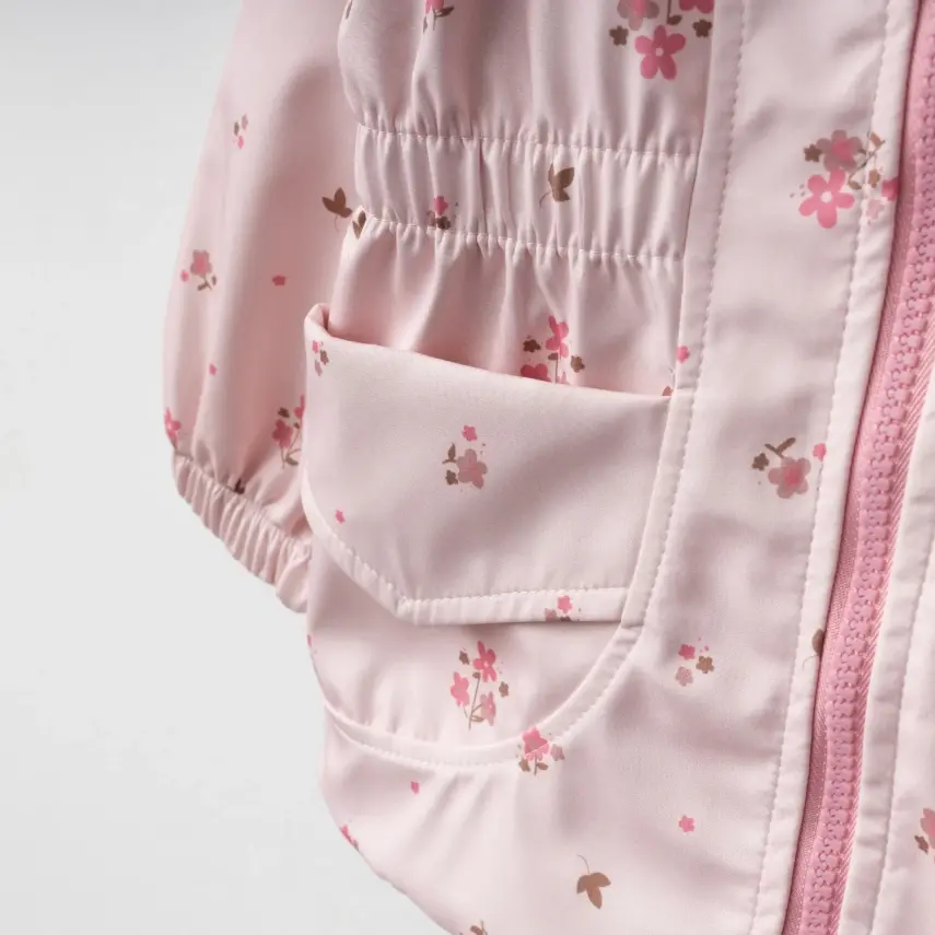 Bebolly Kız Bebek Kapüşonlu Cepli Yağmurluk Çiçekli Pudra - 4