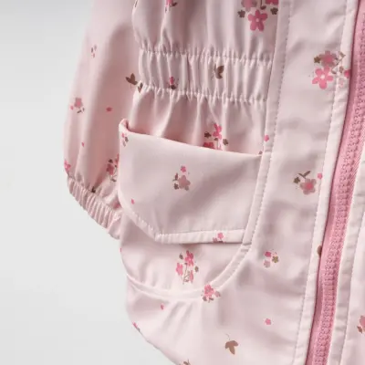 Bebolly Kız Bebek Kapüşonlu Cepli Yağmurluk Çiçekli Pudra - 8