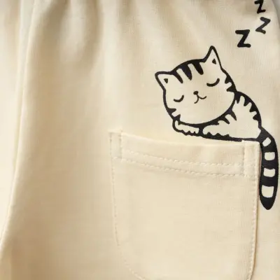 Bebolly Kız Şort Uykucu Kedi Baskılı Bej - 2
