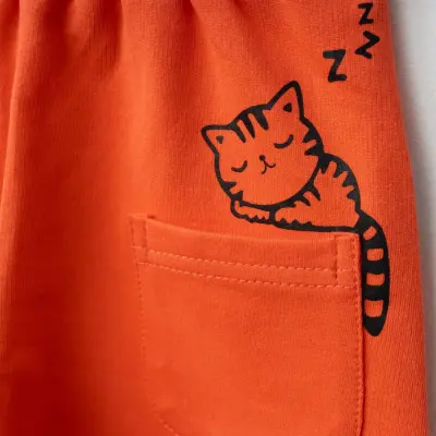 Bebolly Kız Şort Uykucu Kedi Baskılı Mercan - 8