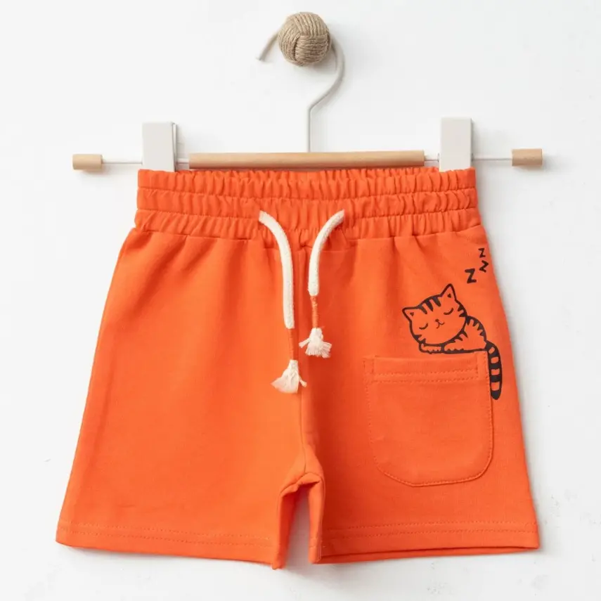 Bebolly Kız Şort Uykucu Kedi Baskılı Mercan - 7