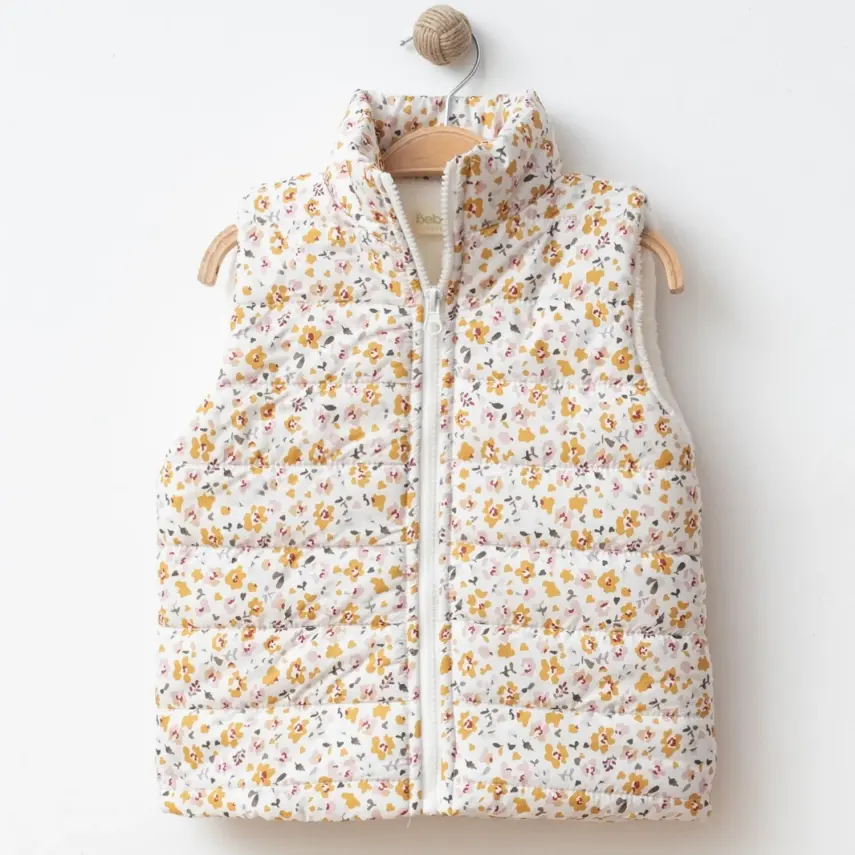 Bebolly Kız Yelek Çiçek Baskılı Ekru - 1