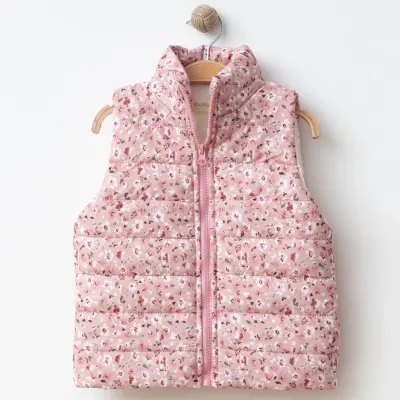 Bebolly Kız Yelek Çiçek Baskılı Pembe - 4