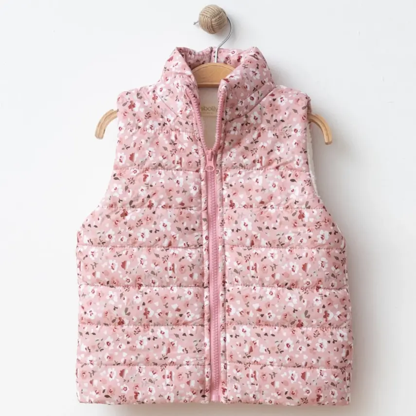 Bebolly Kız Yelek Çiçek Baskılı Pembe - 4