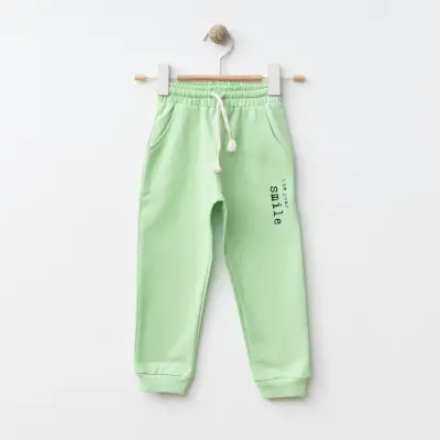 Bebolly Smile Baskılı Boyalı Çocuk Eşofman Altı Unisex Fıstık Yeşili