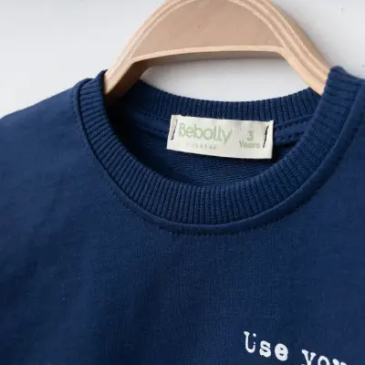 Bebolly Smile Baskılı Boyalı Erkek Çocuk Sweatshirt Lacivert - 2